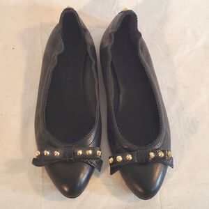 Burberry Women's 37 Black Bow Studded Leather Ballet Flats